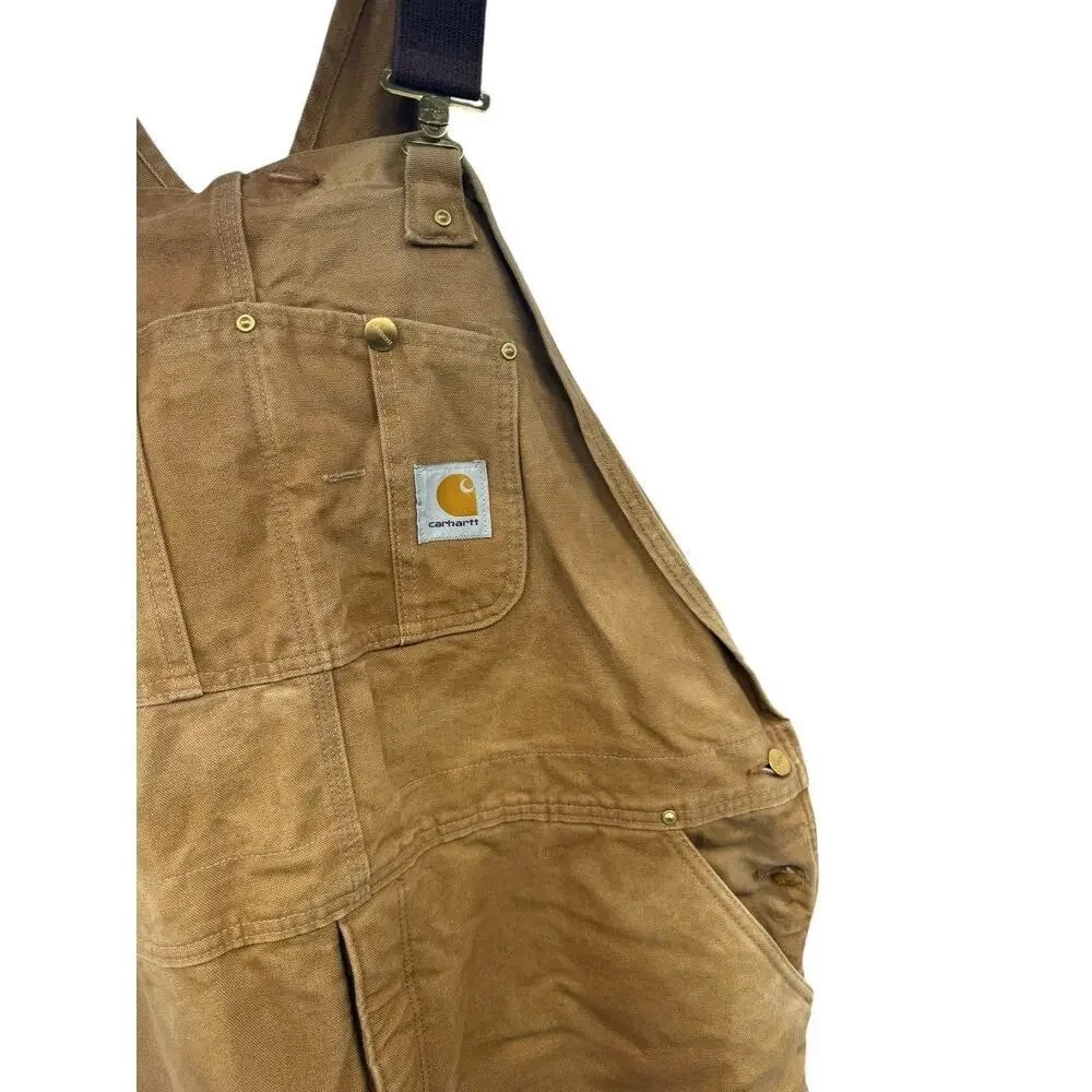 Carhartt Bib Overalls Duck Canvas Red Quilt Lined Double Knee R02BRN 46 X 34‎